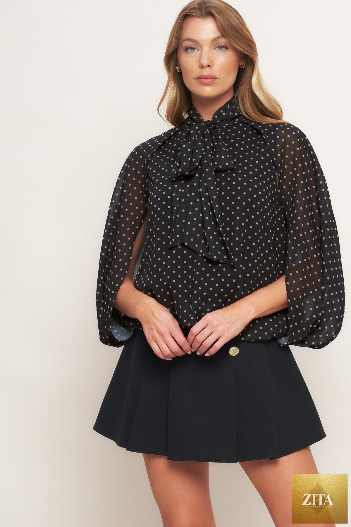 MIDNIGHT DOT CHIC WOVEN TOP