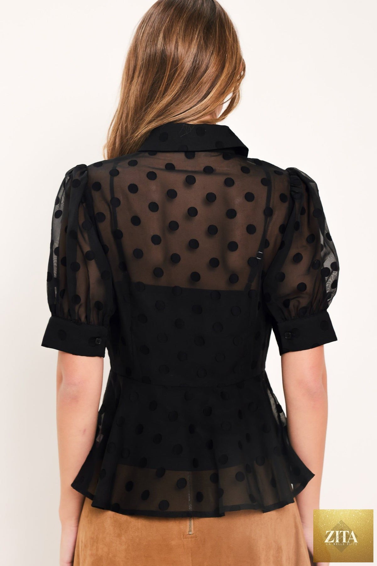 POLKA VEIL ROMANCE WOVEN TOP