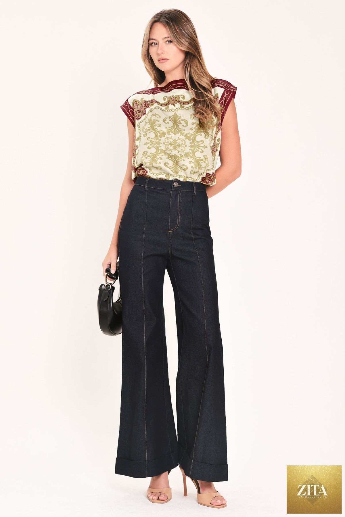 VINTAGE VINE BURGUNDY PRINTED WIDE-NECK TOP