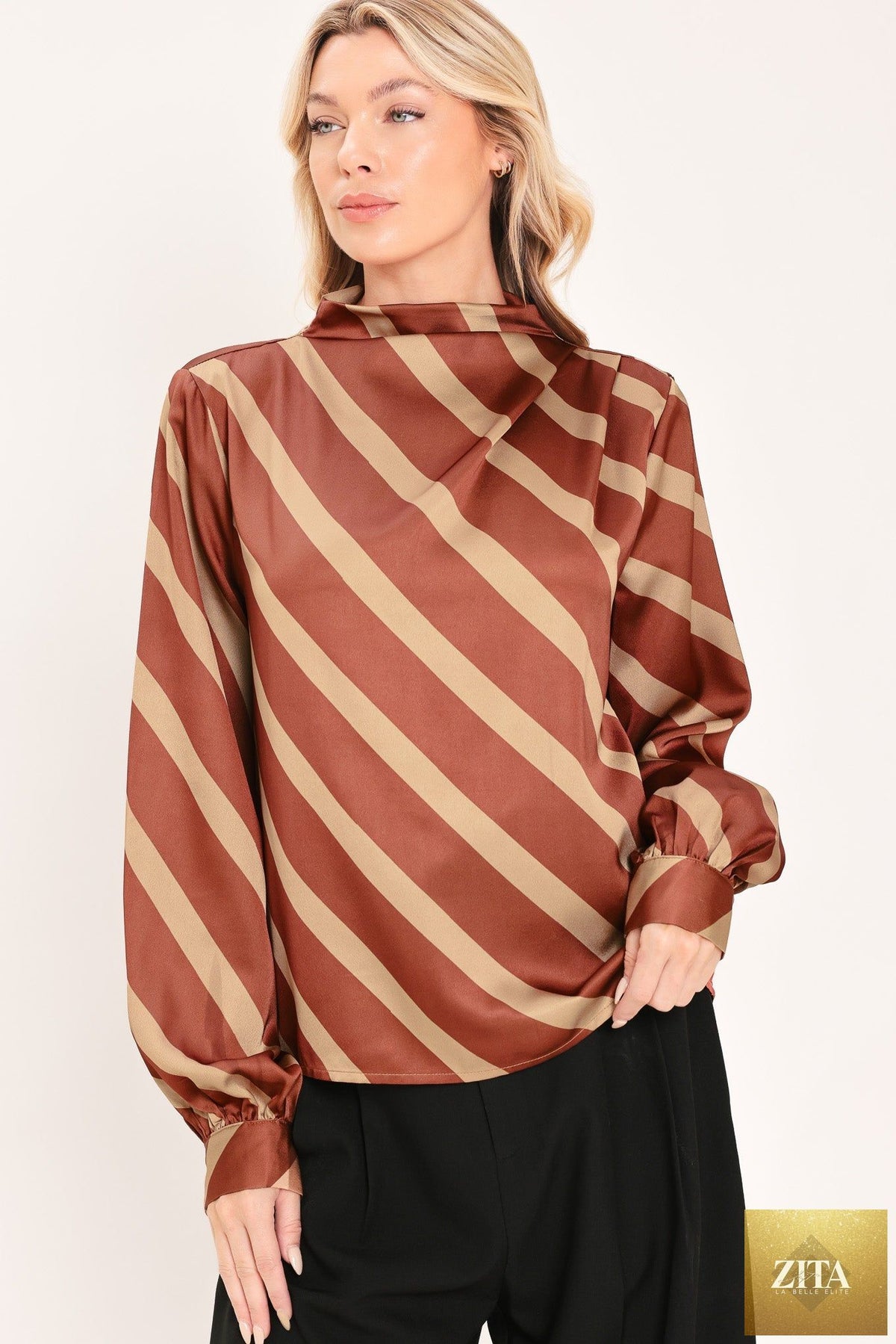 TOFFEE DIAGONAL FLOW WOVEN TOP