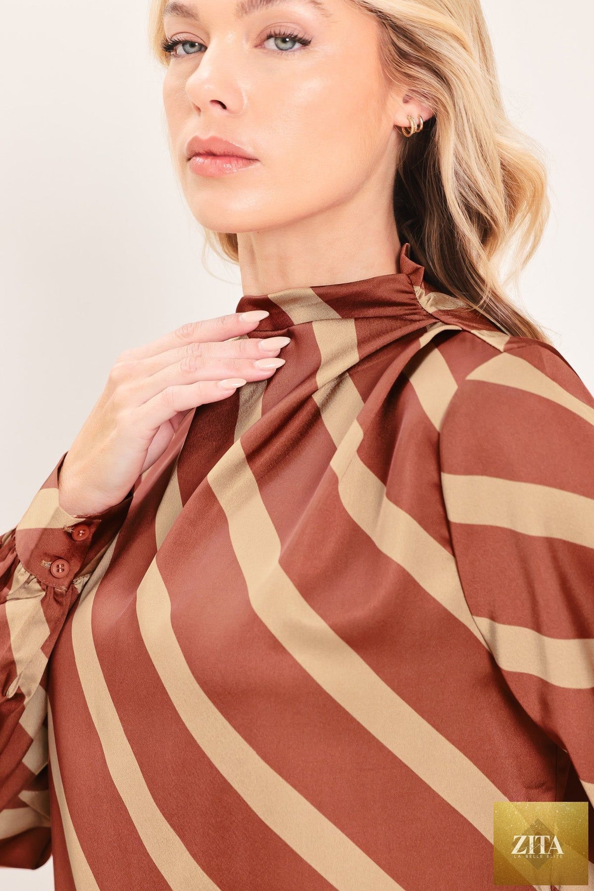 TOFFEE DIAGONAL FLOW WOVEN TOP