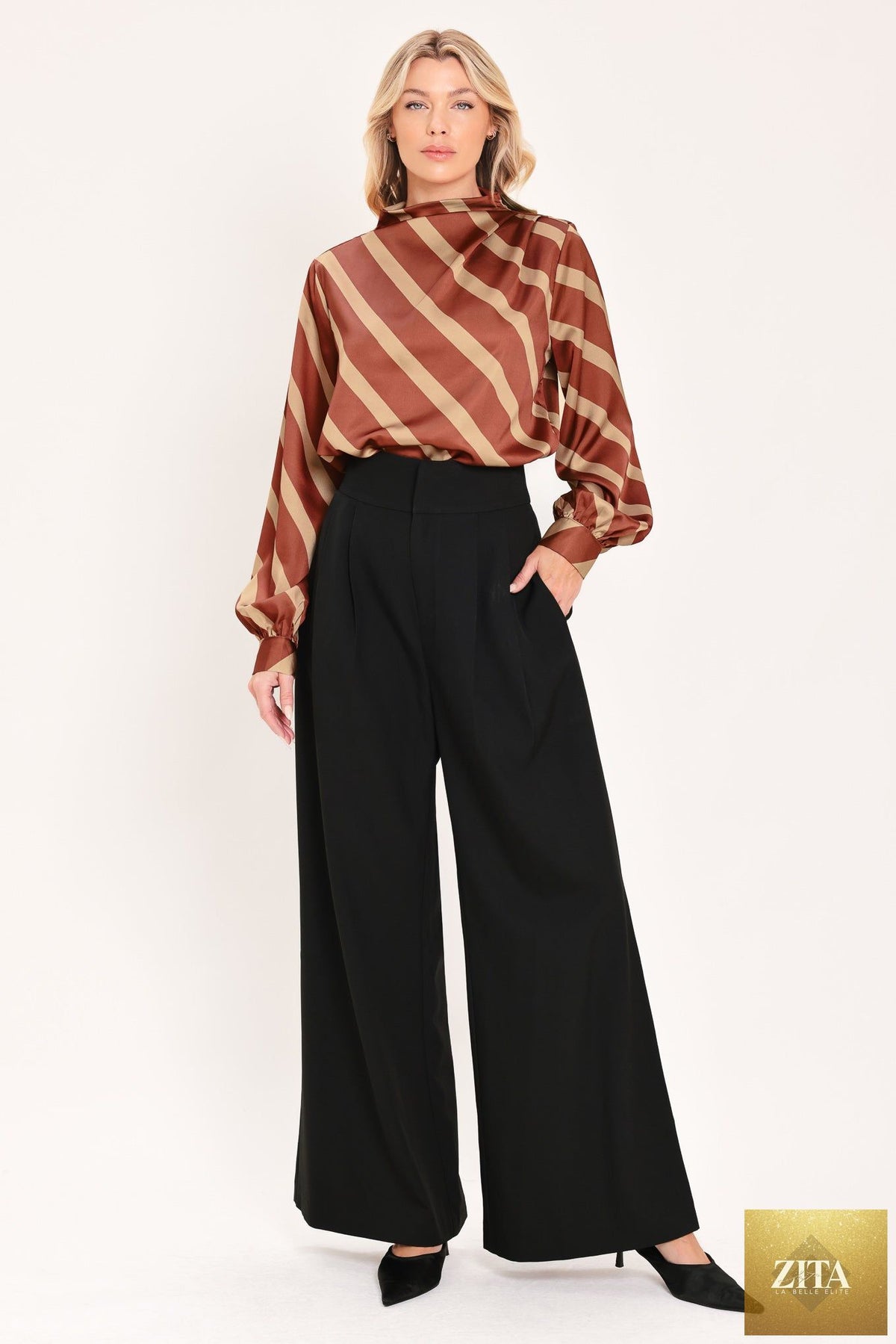 TOFFEE DIAGONAL FLOW WOVEN TOP