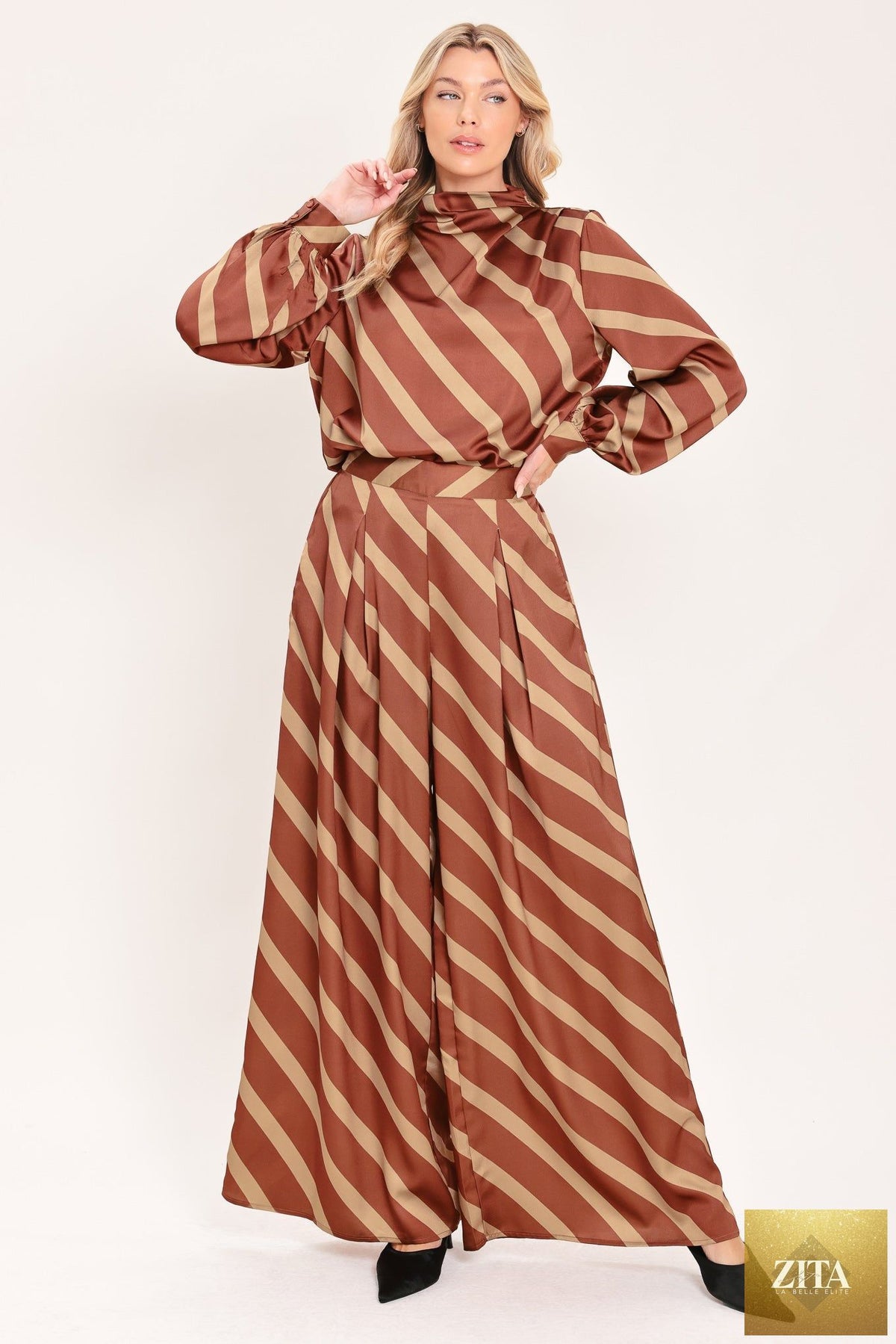 TOFFEE DIAGONAL FLOW WOVEN TOP