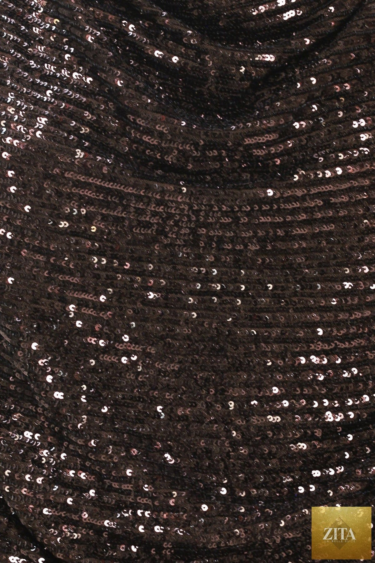 BRONZE GLOW BROWN SEQUIN COWL-NECK DOLMAN TOP