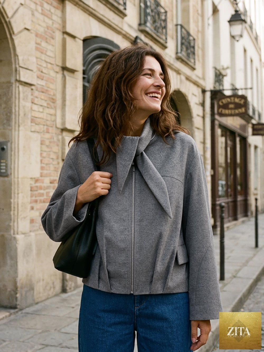 Wool Modular Scarf Collar Jacket MARIELA