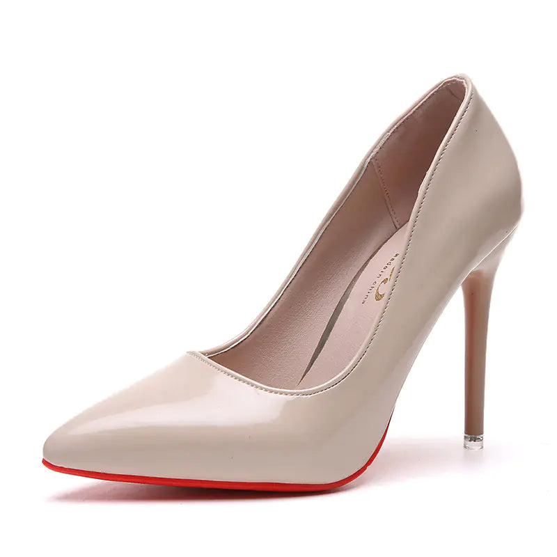 Elegant women's pointed toe high heels in black leather, stylish women’s shoes by Trendy Attic Store01.