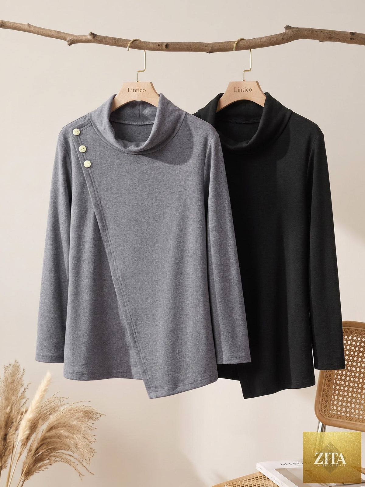 Mock Neck Buttoned Stretch Top ZARIA