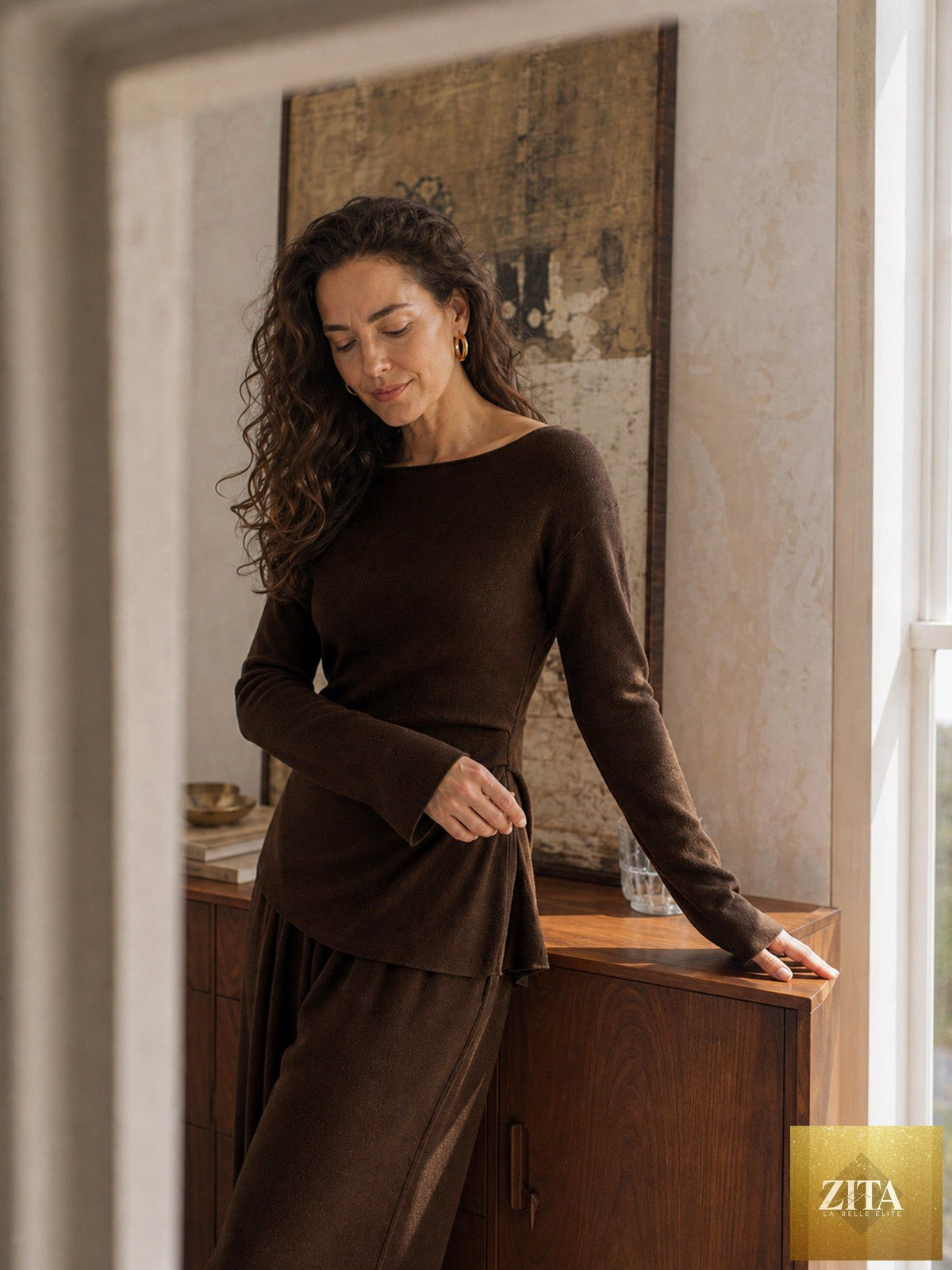 Merino Wool Boat Neck Asymmetric Hem Top LORELEI