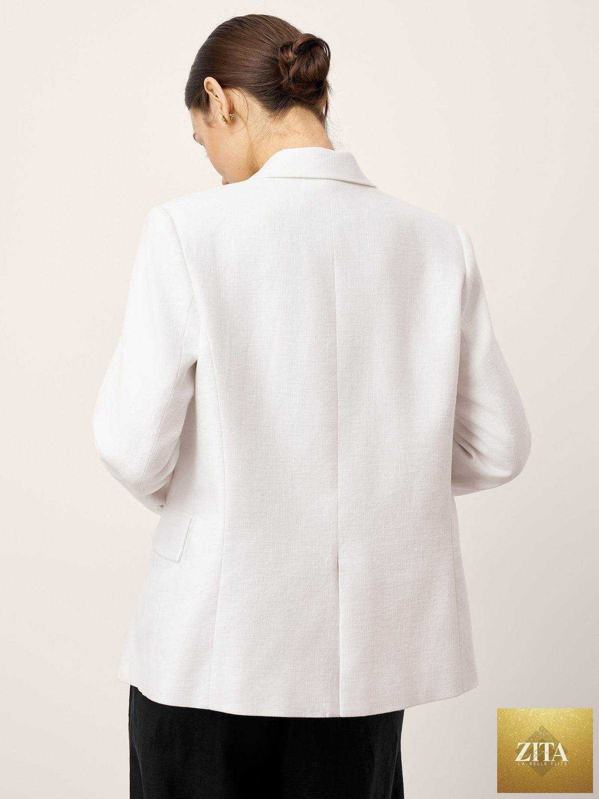 Linen Peak Lapel Crossover Blazer IRIS