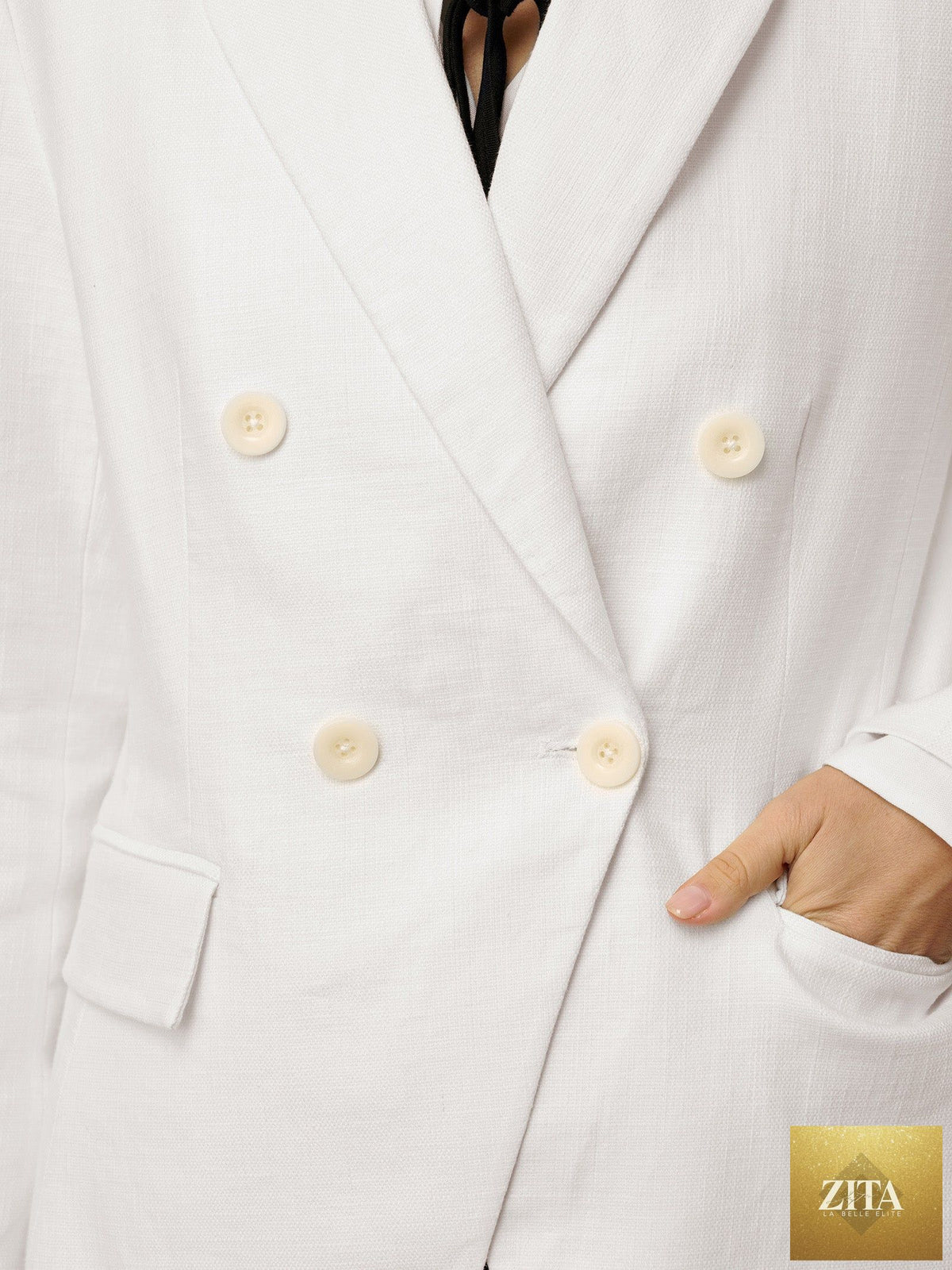 Linen Peak Lapel Crossover Blazer IRIS