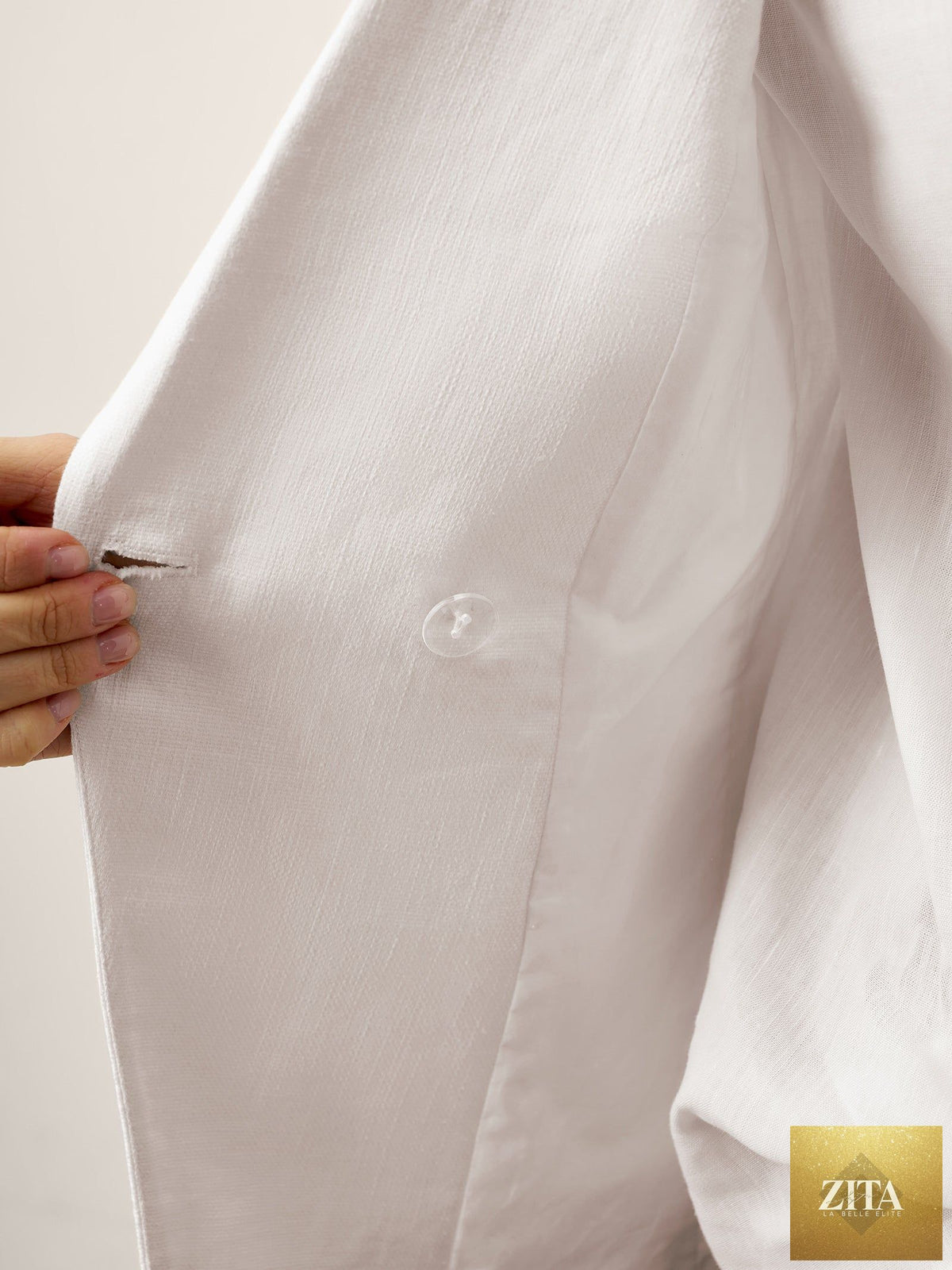Linen Peak Lapel Crossover Blazer IRIS