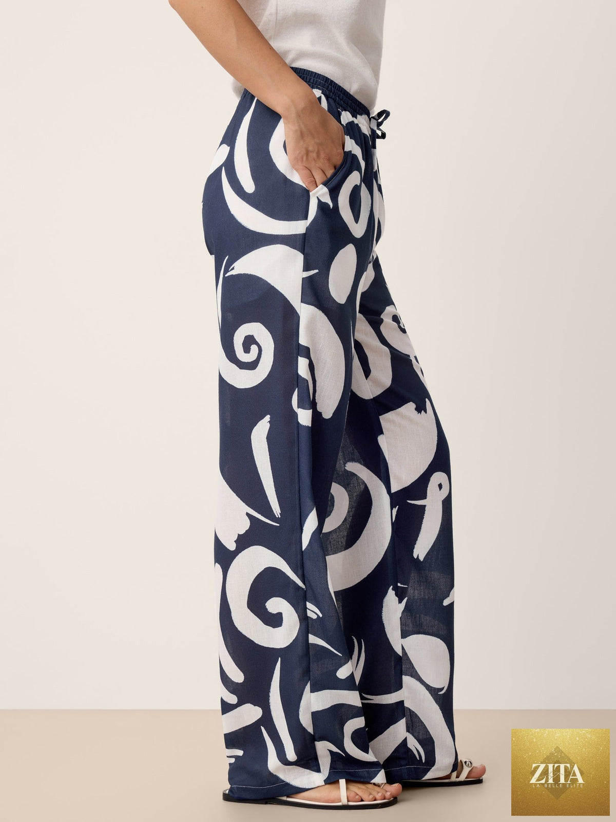 Linen Abstract-Print Straight-Leg Pants ORLA