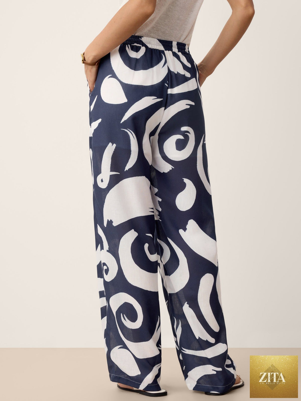 Linen Abstract-Print Straight-Leg Pants ORLA