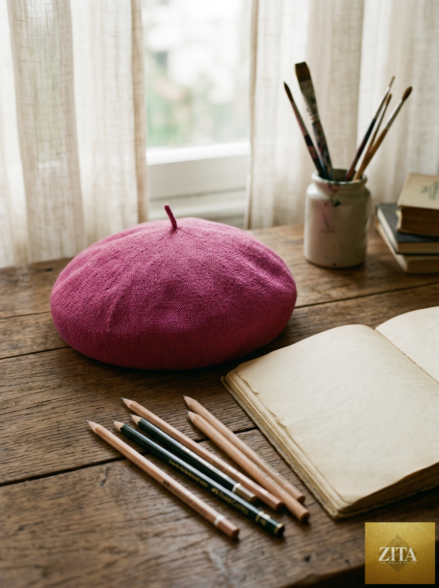 Linen Knit Beret Hat for Women Lightweight Breathable Summer Artist Cap