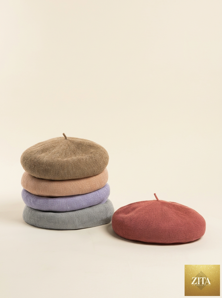 Linen Knit Beret Hat for Women Lightweight Breathable Summer Artist Cap