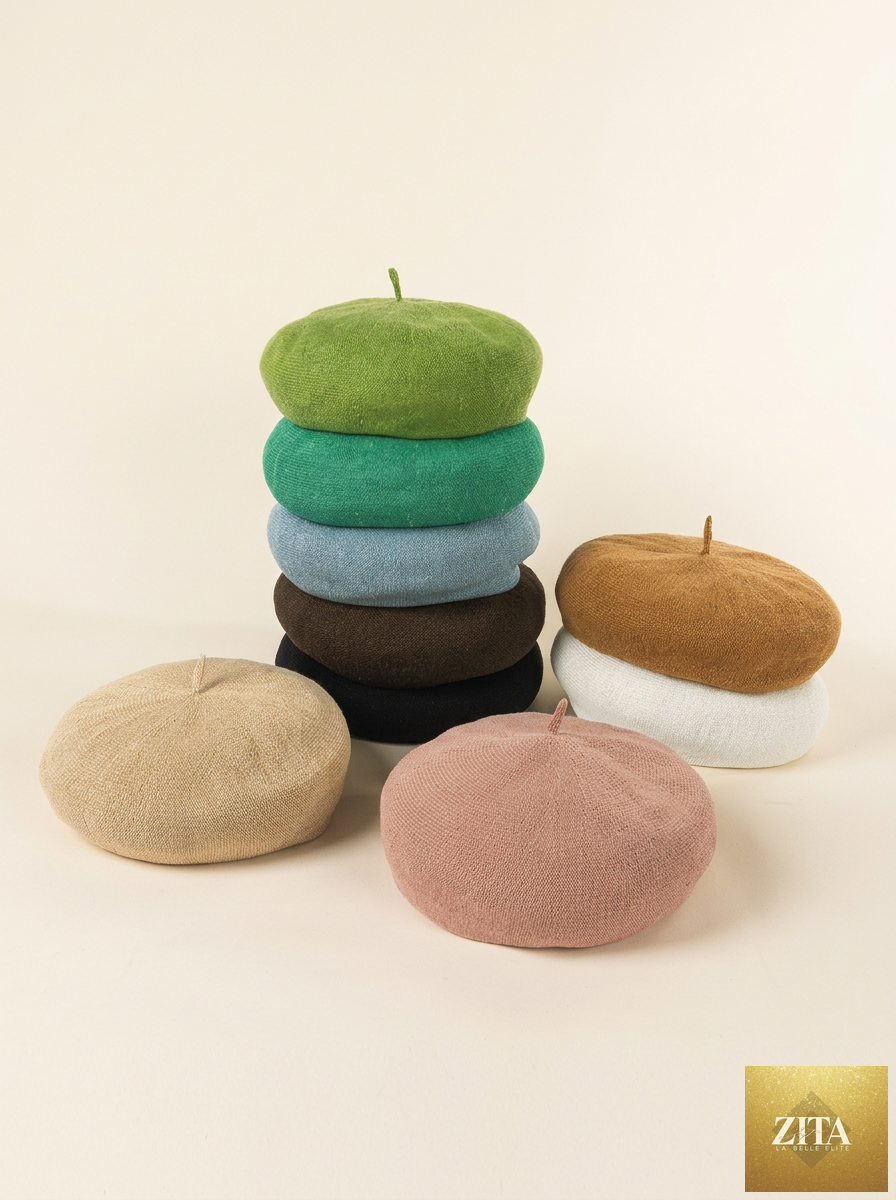 Linen Knit Beret Hat for Women Lightweight Breathable Summer Artist Cap
