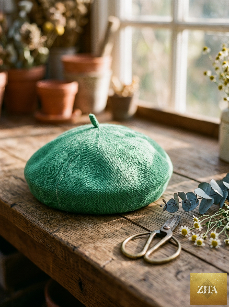 Linen Knit Beret Hat for Women Lightweight Breathable Summer Artist Cap