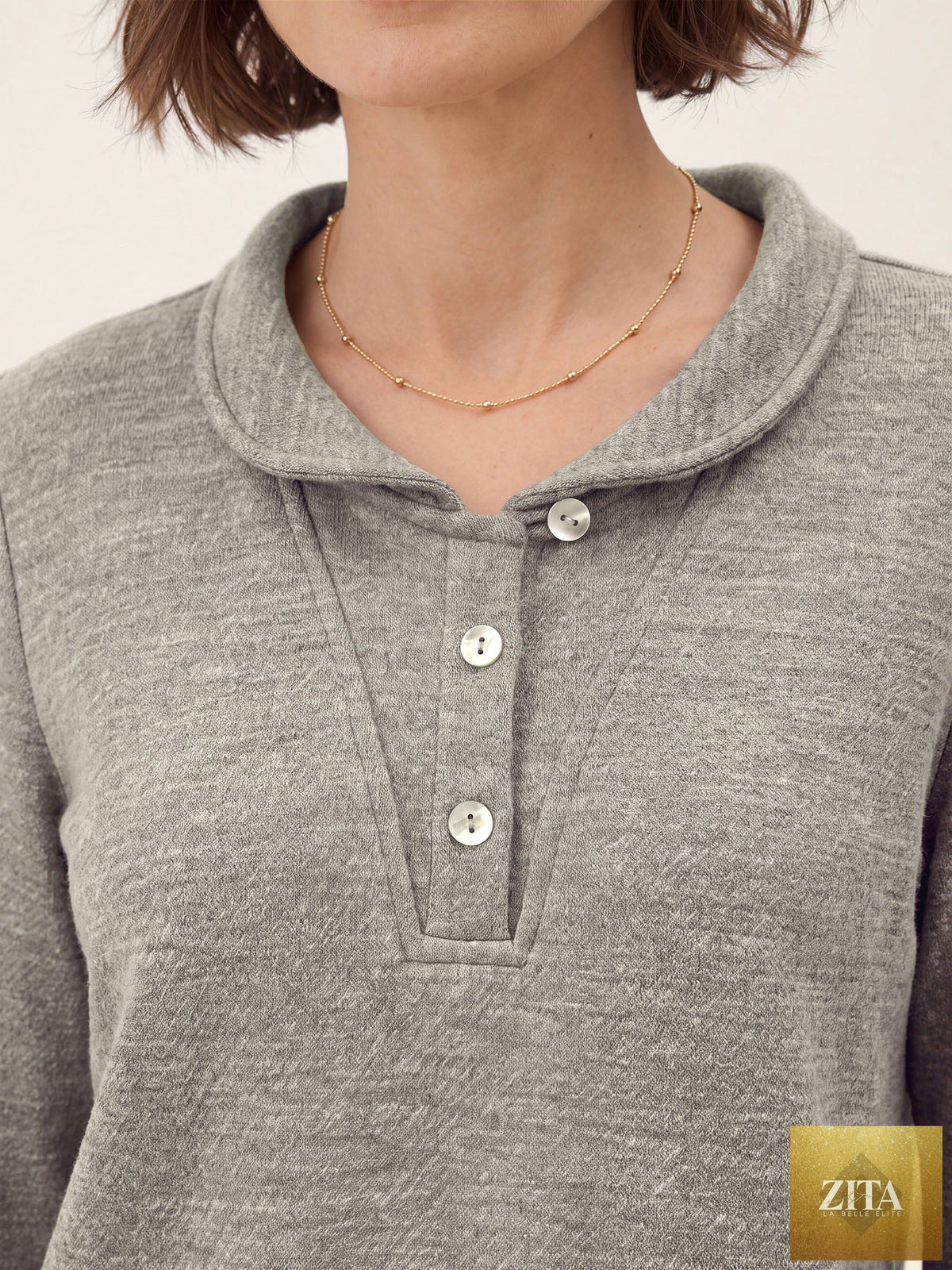 Lyocell Wool Peter Pan Collar Shell Button Knit Top ELIANE