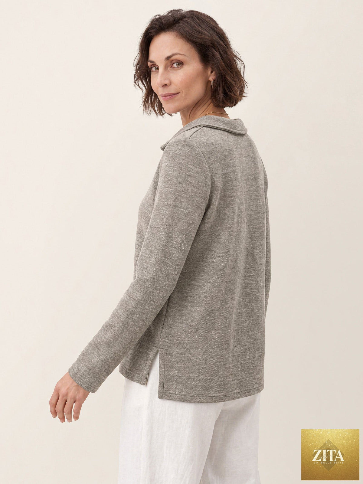 Lyocell Wool Peter Pan Collar Shell Button Knit Top ELIANE
