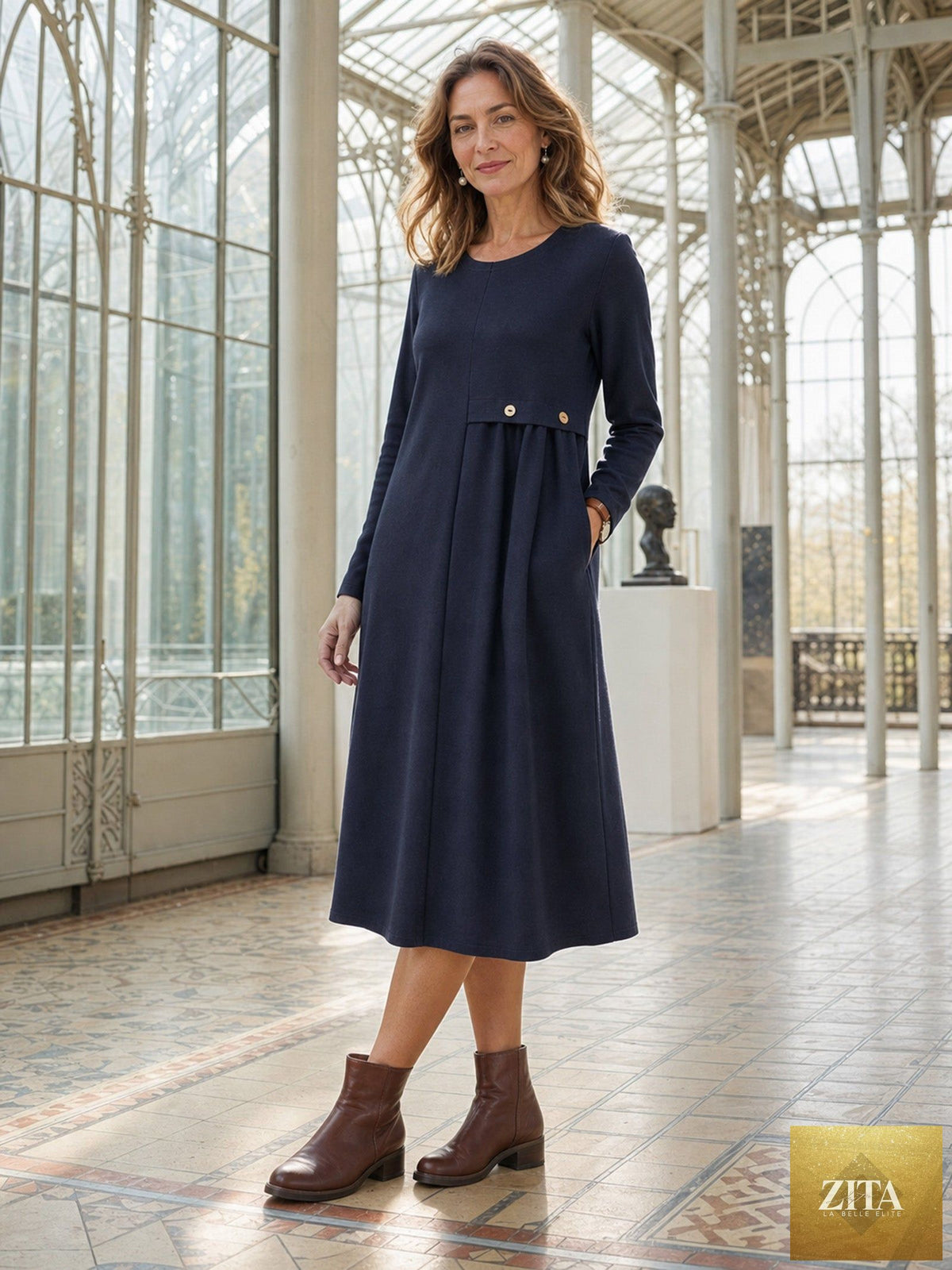 Asymmetric Pleated Waist Midi Dress ALYSSA