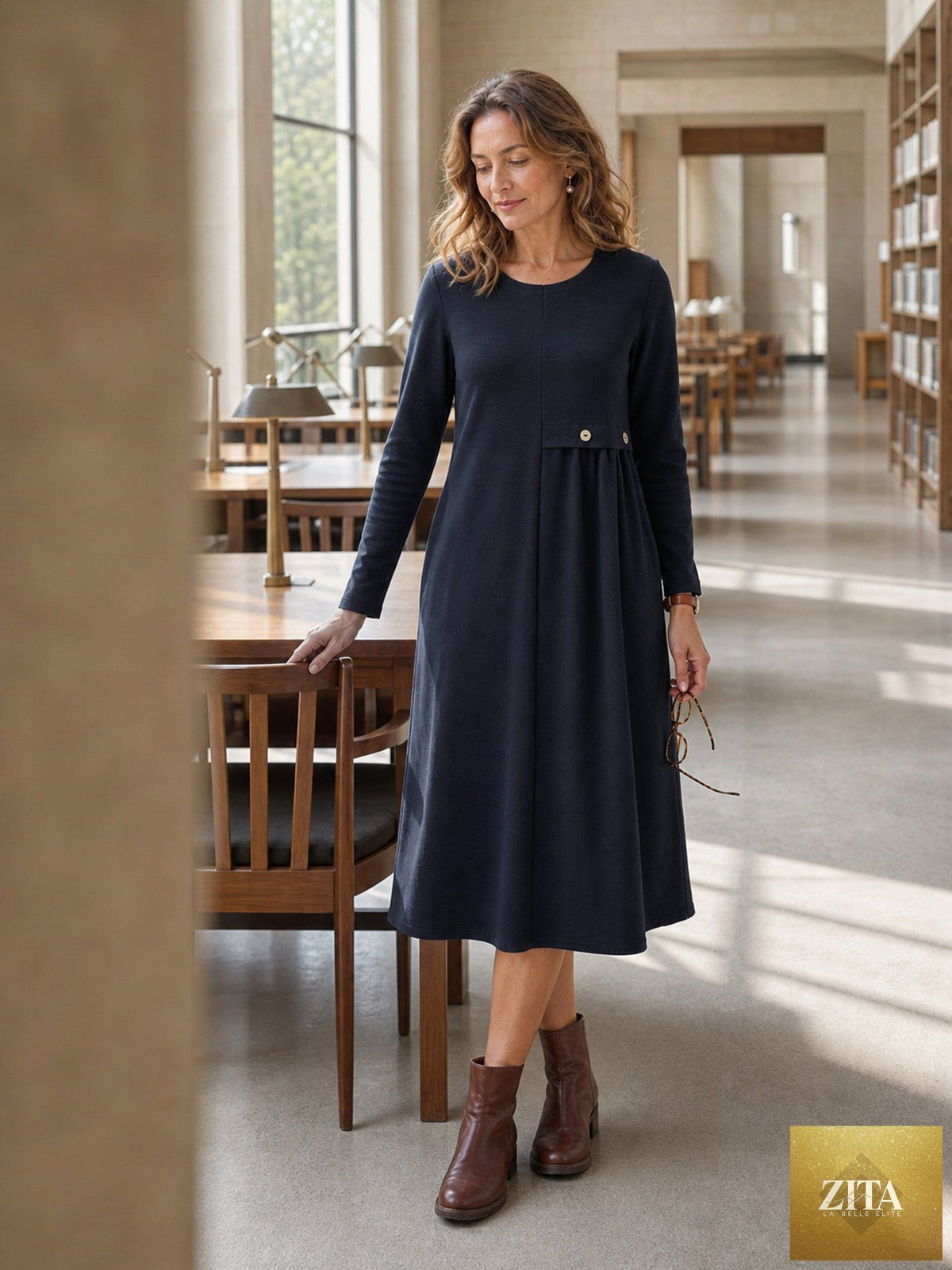 Asymmetric Pleated Waist Midi Dress ALYSSA