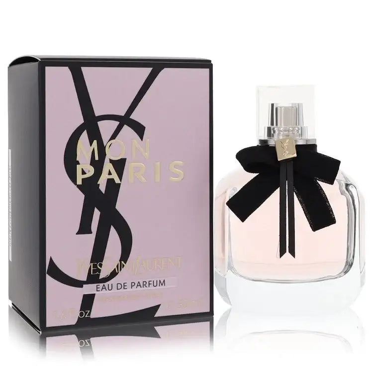 Yves Saint Laurent Mon Paris perfume for women by Gamer Scents, elegant glass bottle with pink accents and floral design.