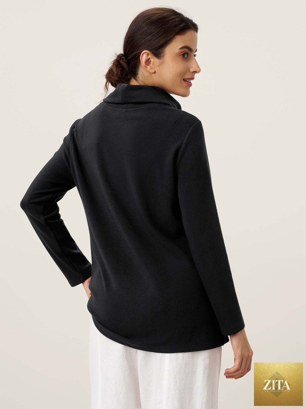 Mock Neck Buttoned Stretch Top ZARIA