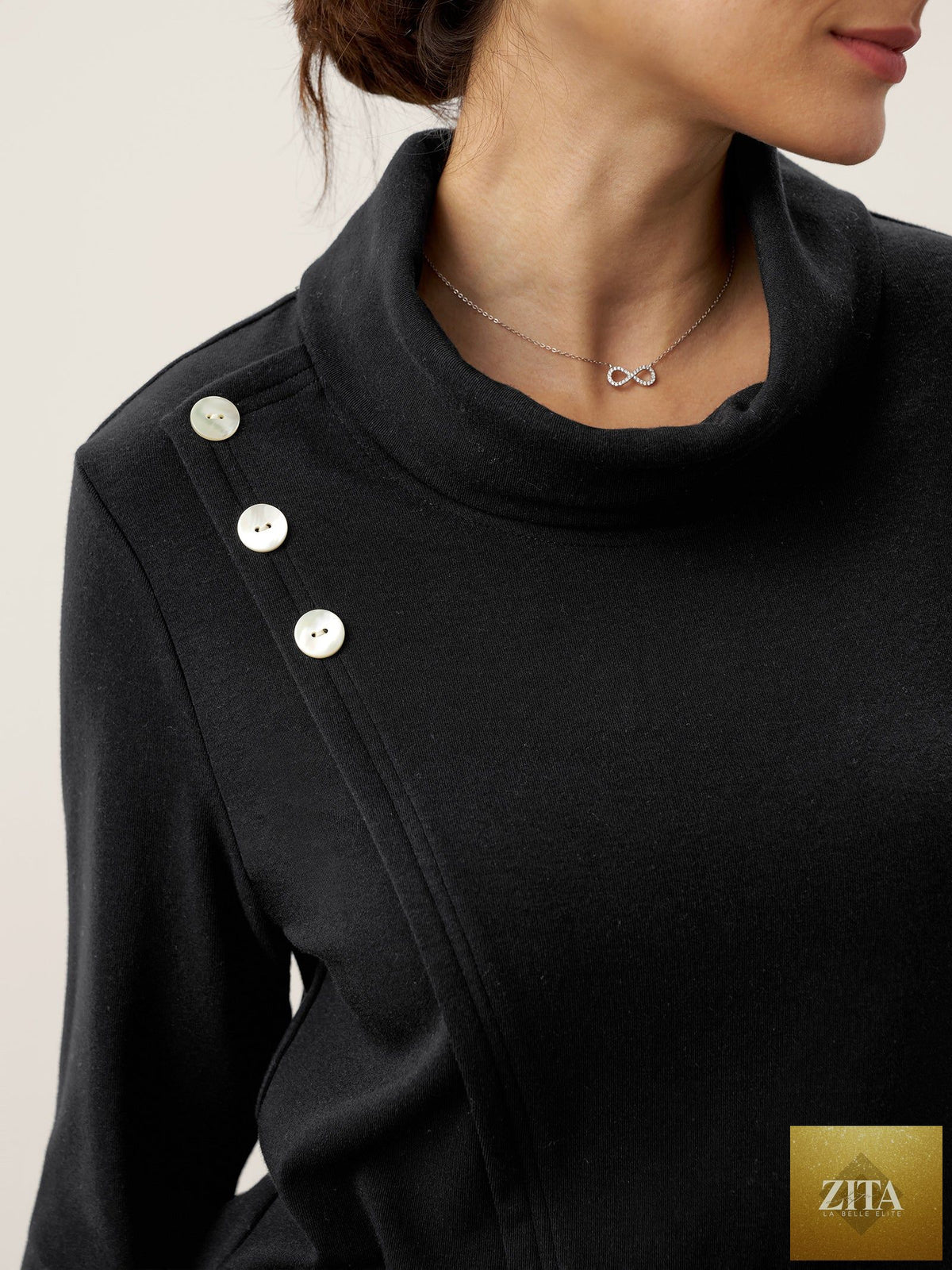 Mock Neck Buttoned Stretch Top ZARIA
