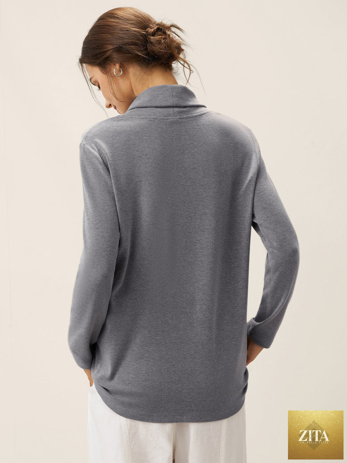 Mock Neck Buttoned Stretch Top ZARIA