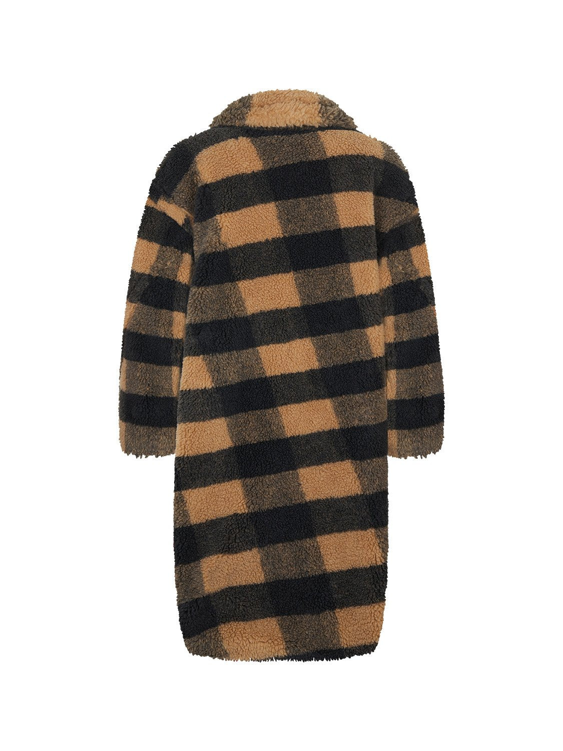 Double Breasted Plaid Faux Fur Coat Bronze Aphrodite