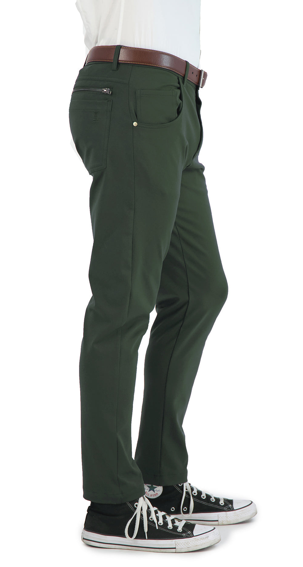 Men's casual olive Super Stretch chinos by LEVINAS® Official, featuring a comfortable fit and modern performance collection design.