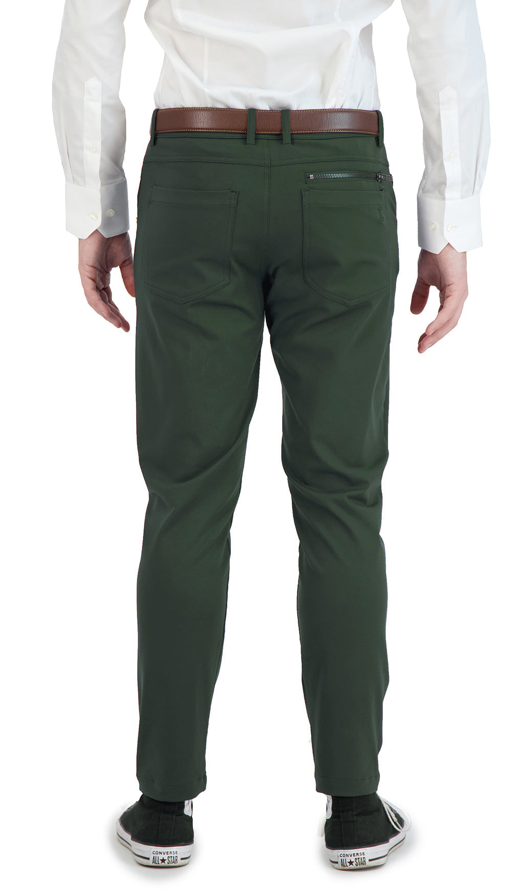 Olive men's stretch chino pants from LEVINAS® Official's casual performance collection, featuring a slim fit and comfortable fabric.