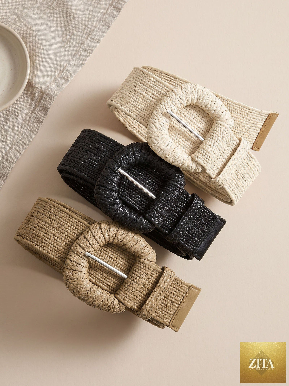 Natural Woven Straw Belt With Square Buckle
