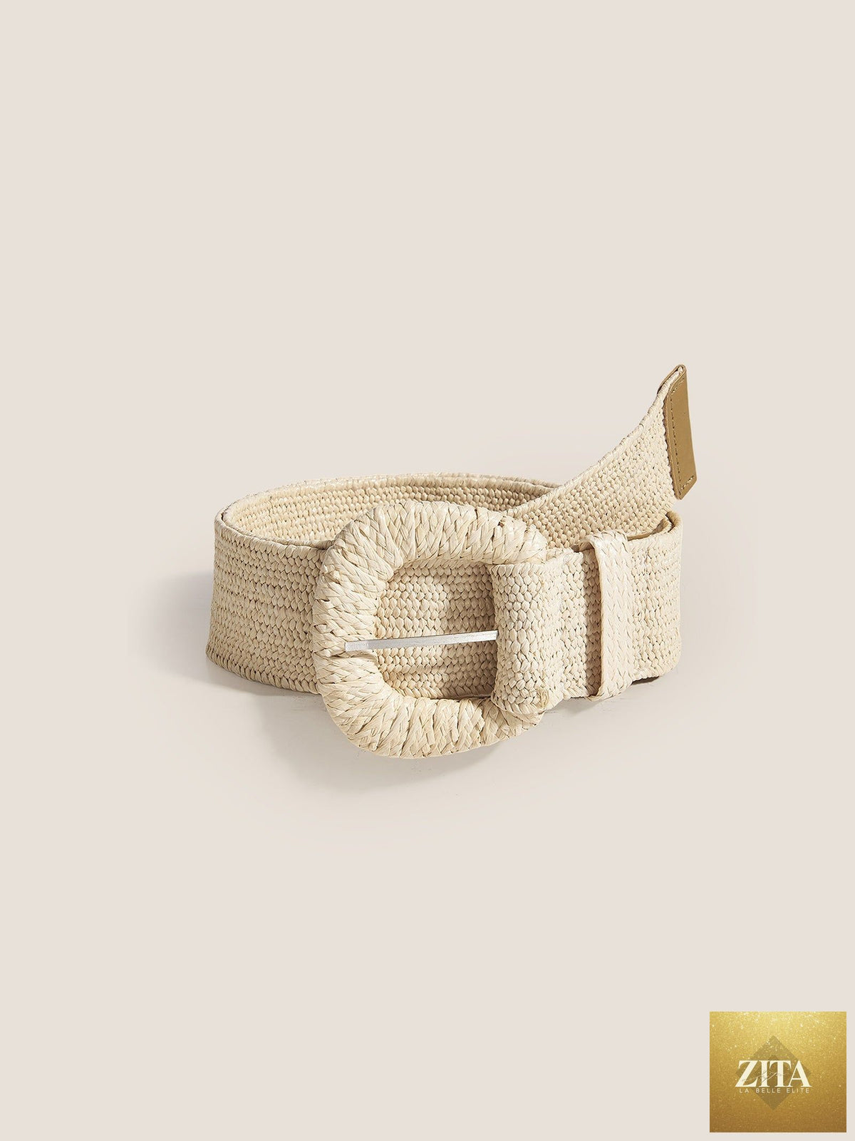 Natural Woven Straw Belt With Square Buckle
