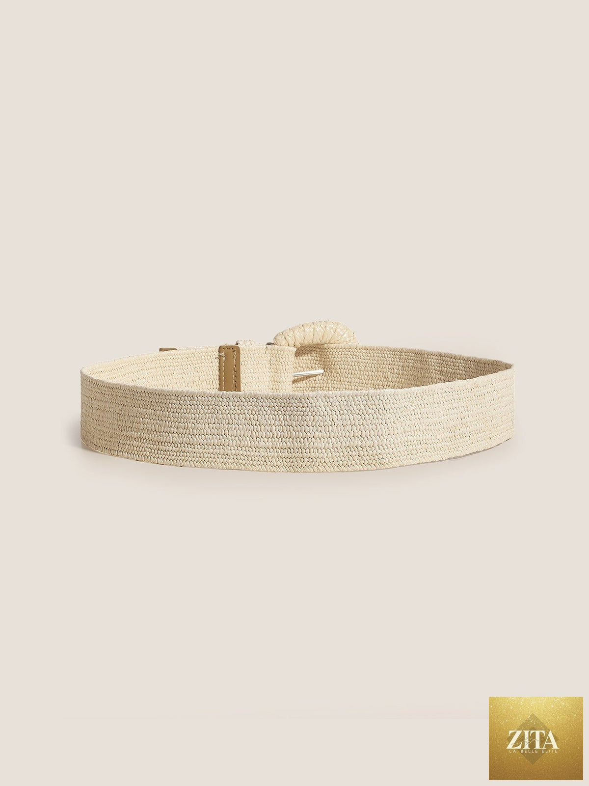 Natural Woven Straw Belt With Square Buckle
