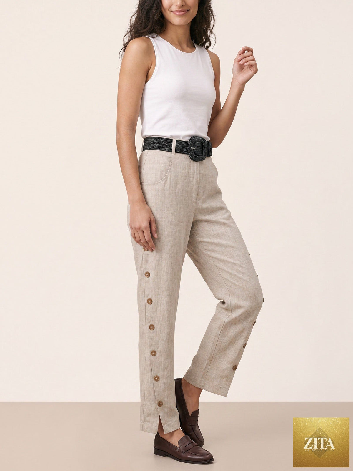 Natural Woven Straw Belt With Square Buckle