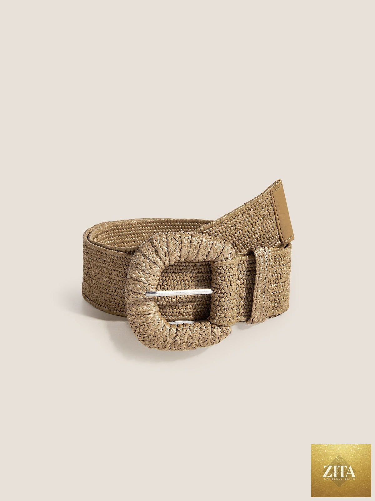 Natural Woven Straw Belt With Square Buckle