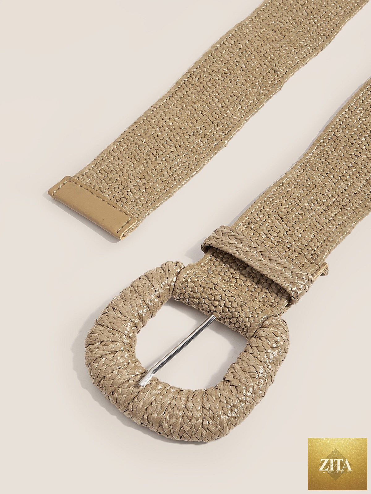 Natural Woven Straw Belt With Square Buckle