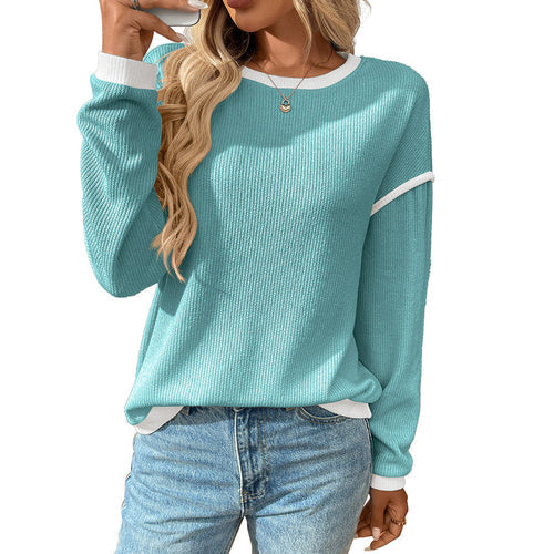 Autumn Winter Women Clothing round Neck Imitation Sweater Long Sleeve Crimson Medea
