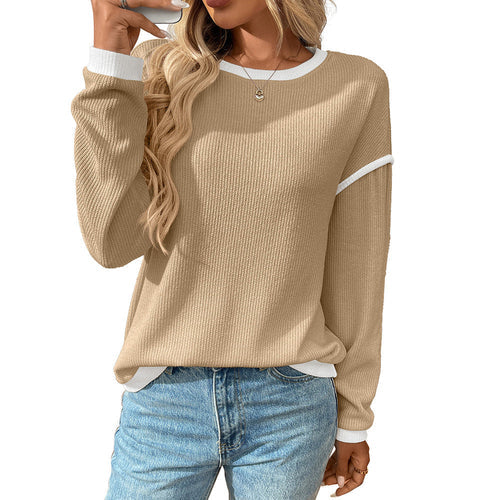 Autumn Winter Women Clothing round Neck Imitation Sweater Long Sleeve Crimson Medea