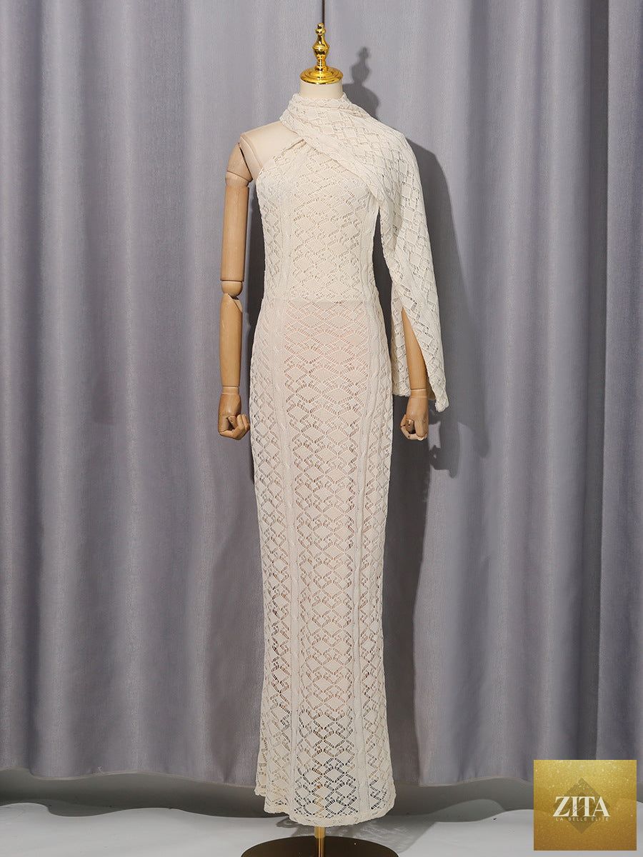 Shawl Lace Sleeveless Dress Autumn Winter High Grade Waist Slimming Dress Women