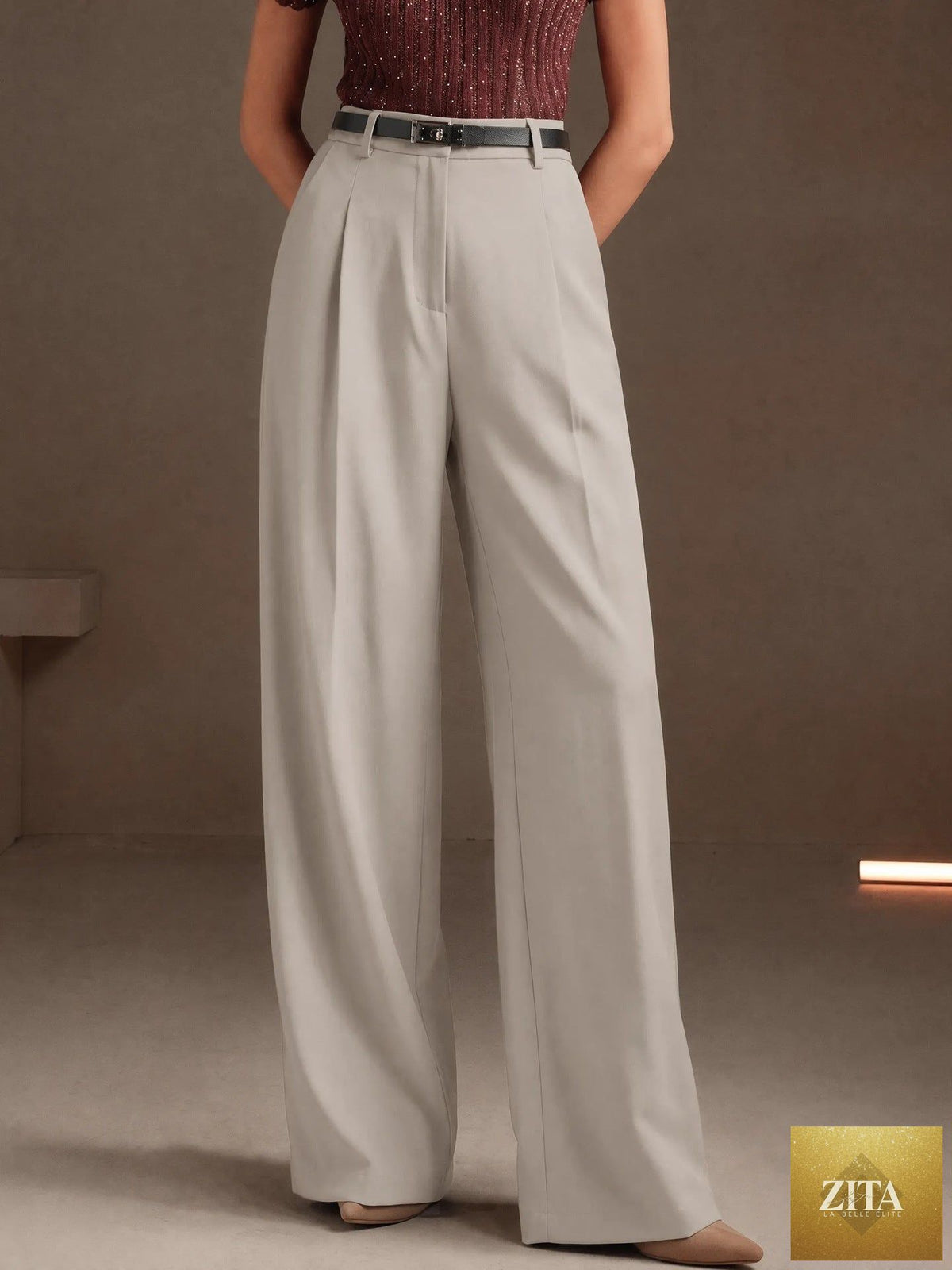 Bella Mia summer office high waist wide-leg casual pants for women, featuring a straight, slimming fit and drooping design.