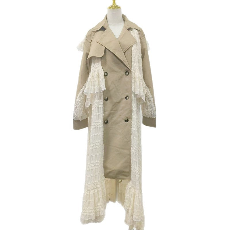 Elegant Ragazza high-grade women's trench coat with lace stitching and waist slimming design, perfect for fall fashion.