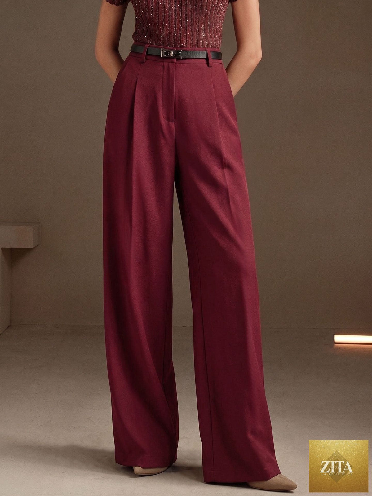 Bella Mia summer office high waist wide-leg casual pants for women, featuring a slimming fit and relaxed style without a belt.