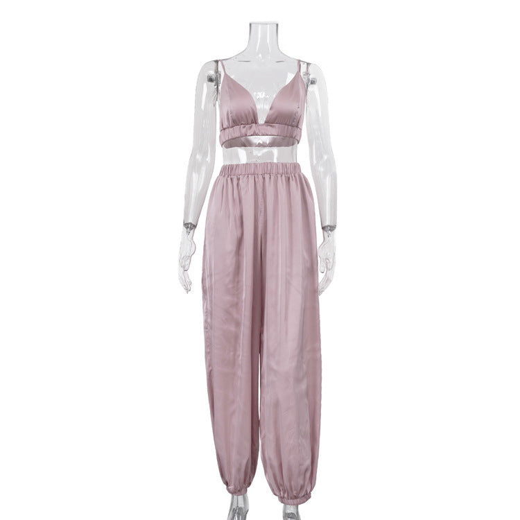 Sexy Bella Mia summer sleeveless vest and tapered trousers two-piece set, loose fit, sling style for women.