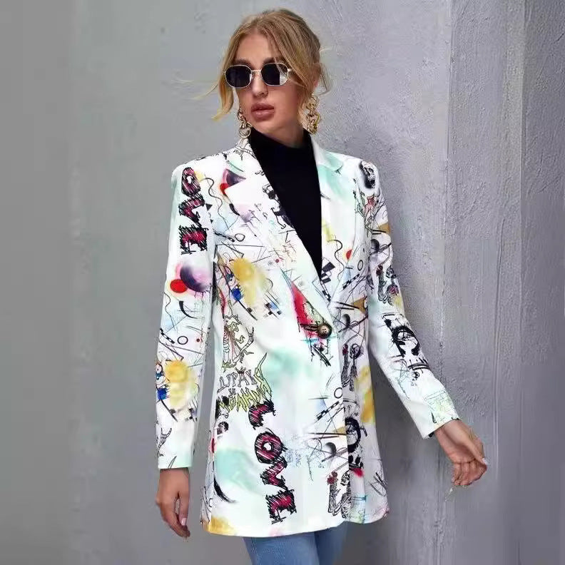 Printed slim fit mid-length jacket by NowadaysFashion, shown in a stylish design with a tailored fit and mid-length cut.