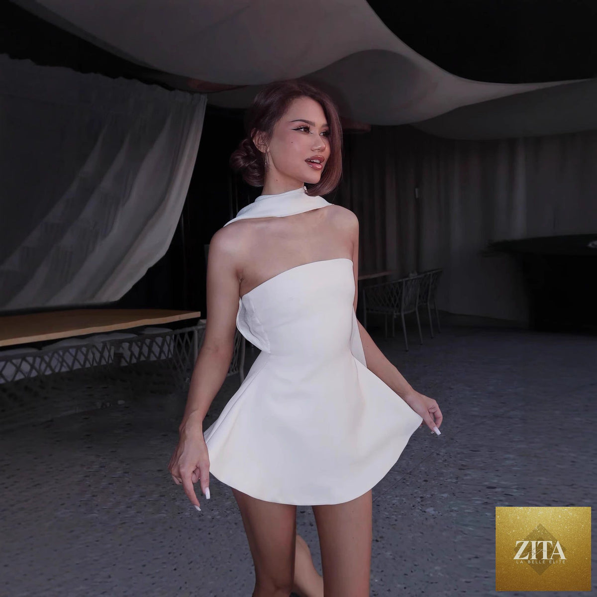Women Clothing Autumn French Sexy Wind Ribbon Tube Top Solid Color Dress for Women