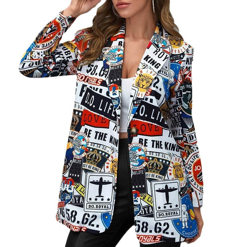 Printed slim fit mid-length jacket by nowadaysfashion featuring a stylish pattern and tailored silhouette.