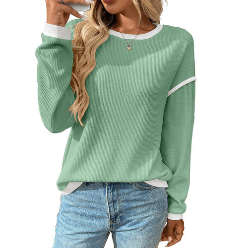 Autumn Winter Women Clothing round Neck Imitation Sweater Long Sleeve Crimson Medea