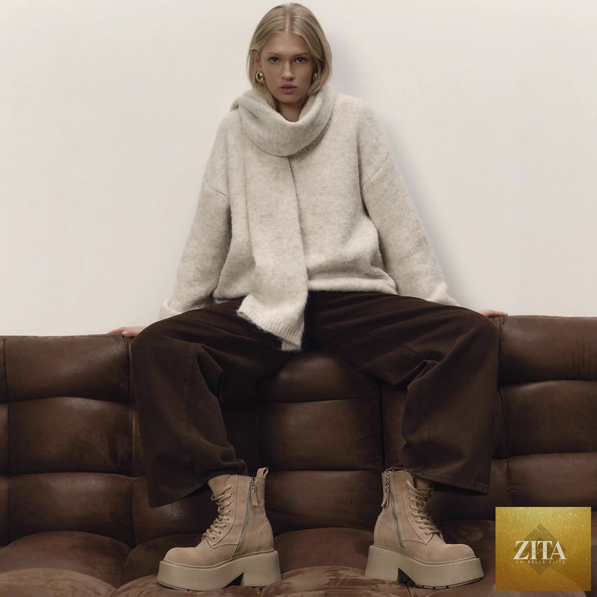 Loose Lazy Soft Wool Sweater Women Autumn Winter Pullover Loose Sweater Scarf Set